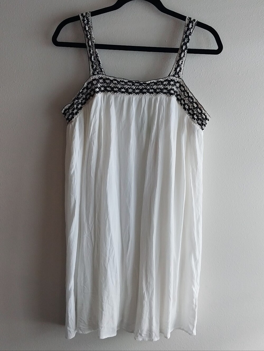 Goa Beachwear White & Black Embroidered Smocked Gauze Lined Tunic Tank